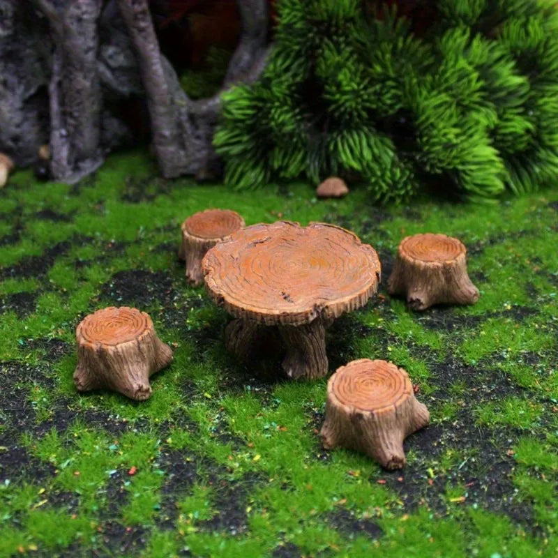 5-Piece Mini Tree Stump Resin Ornaments – Garden & Home Decor