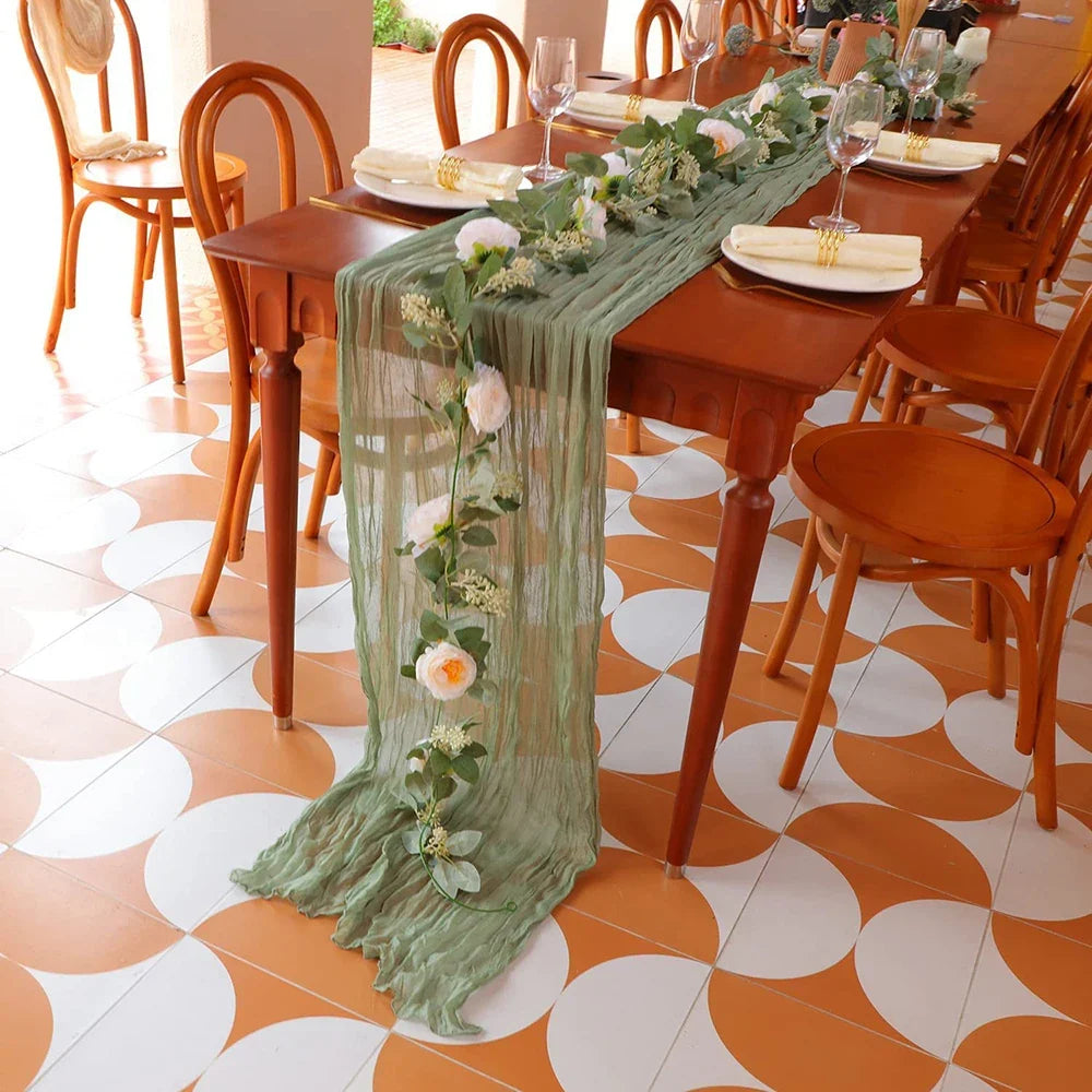 Sage Cheesecloth Gauze Table Runner – Wedding & Party Decor
