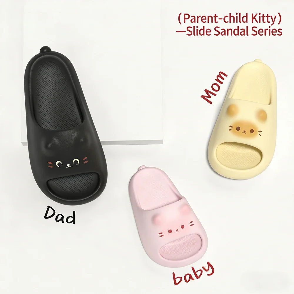 Kawaii Cat Family Matching Slippers – Parent & Child Home Slides