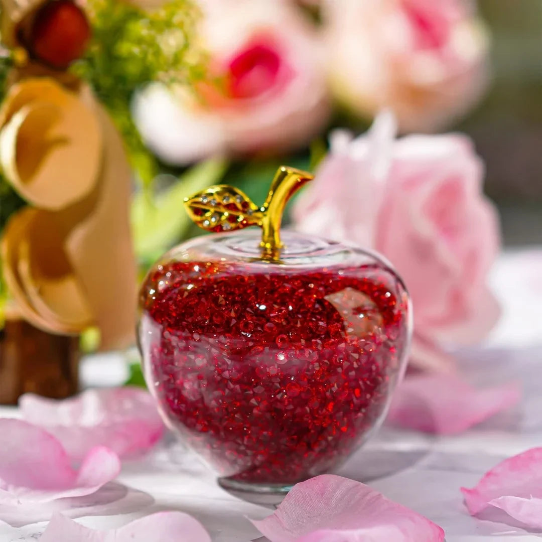 Colorful Crystal Craft Apple Statue Glitter Glass Home Decor