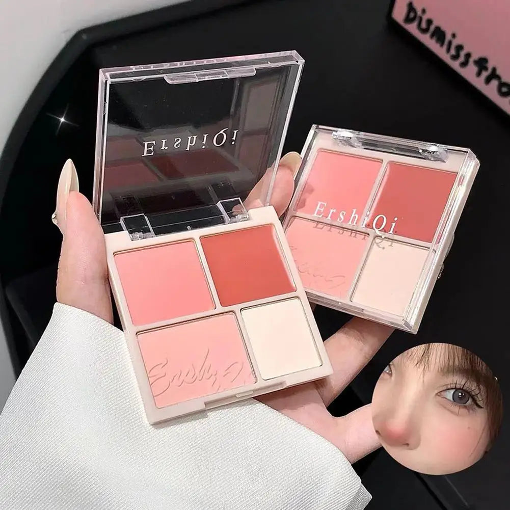4-Color Matte & Shimmer Blush Palette – Pigmented Long-Lasting