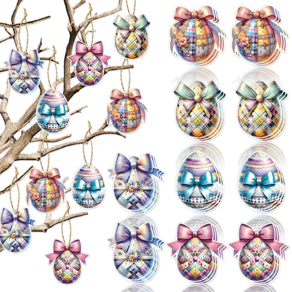 Multicolor Bow & Plaid Paper Ornaments with Rope – 10 Pack