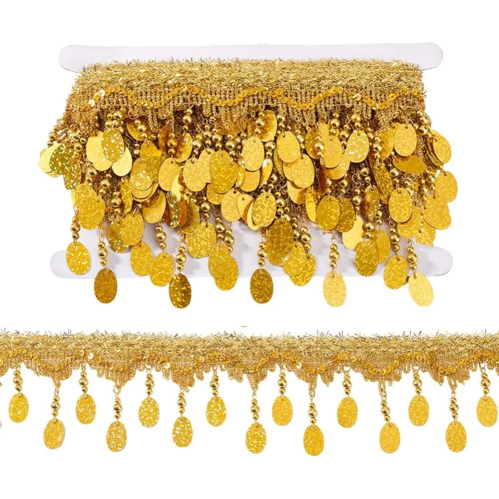 Polyester Tassel Glitter Lace Trim Bead Fringe Ribbon 85mm 5 Yds