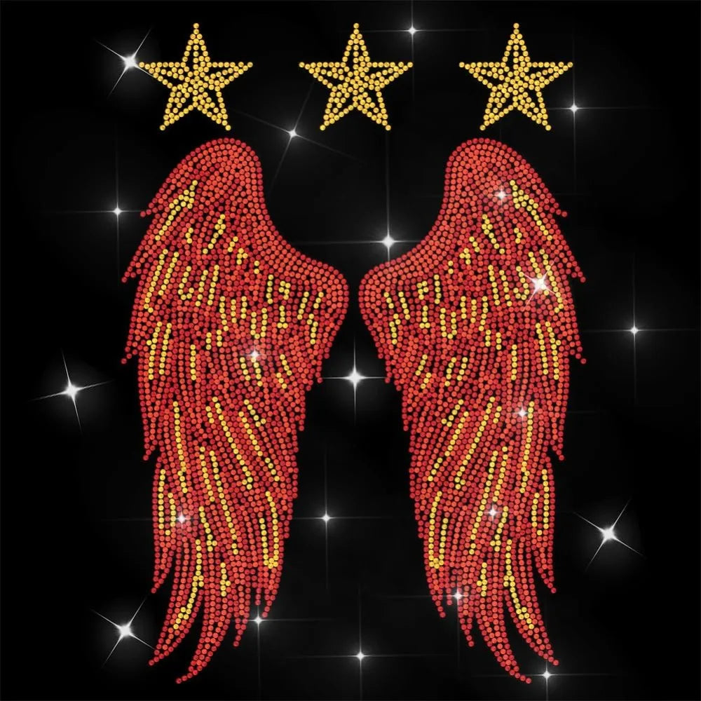 Glass Rhinestone Iron-On Appliqué – Star & Wing Patch 29.7x21cm