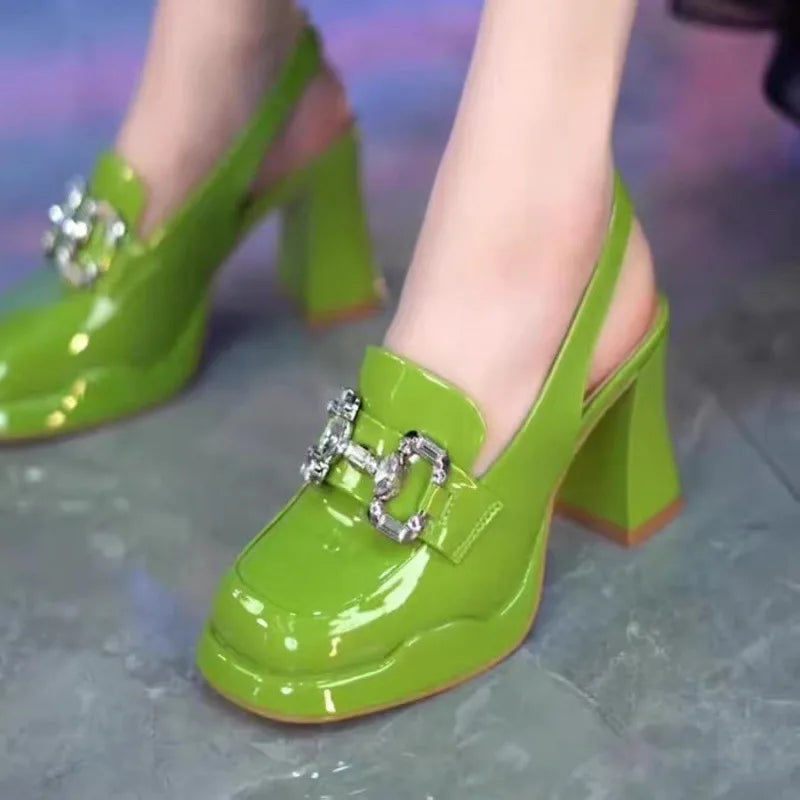 Women's Rhinestone Chunky Platform Sandals with Ankle Strap