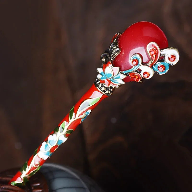 Retro Imitation Jade Hair Stick – Vintage Alloy Hairpin for Women