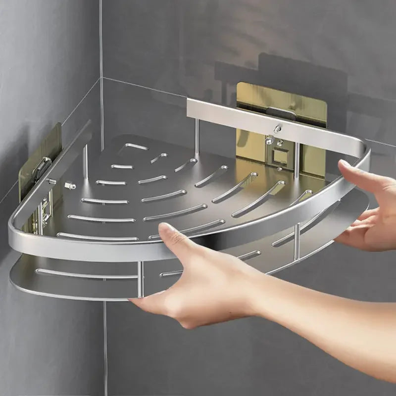 No-Drill Aluminum Corner Shower Shelf | Bathroom Organizer