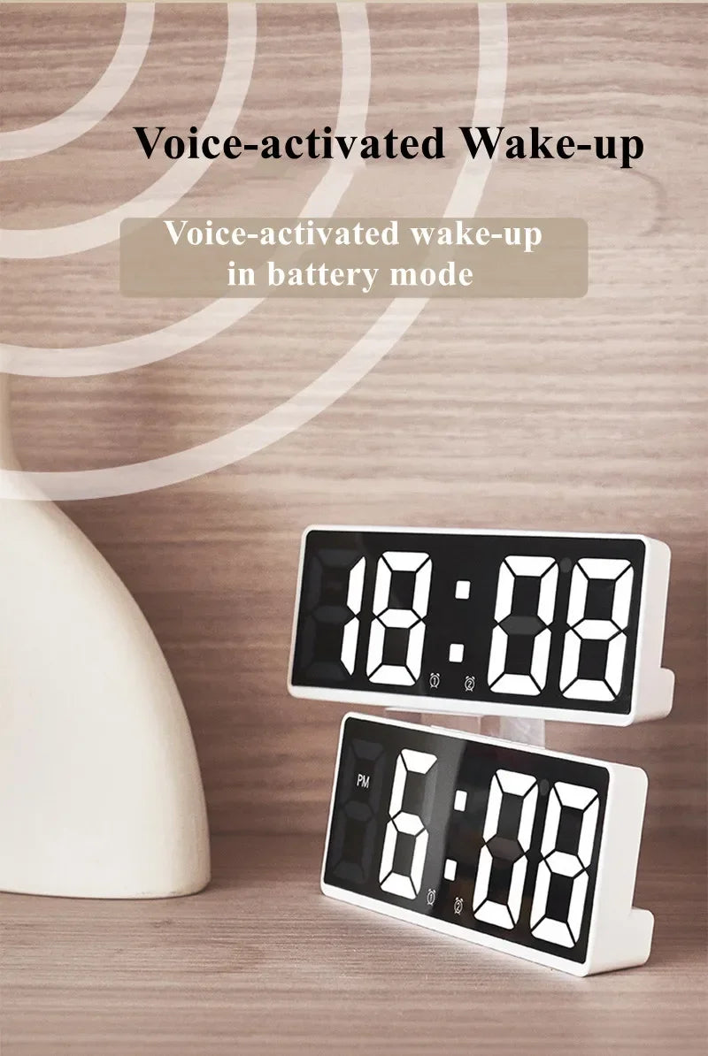 LED Digital Alarm Clock – Voice Control, Snooze & Night Mode