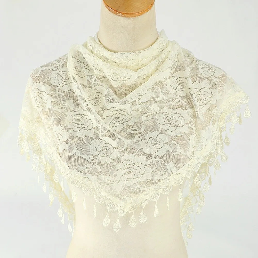 Floral Triangle Scarf Wrap with Tassels – Women's Headband