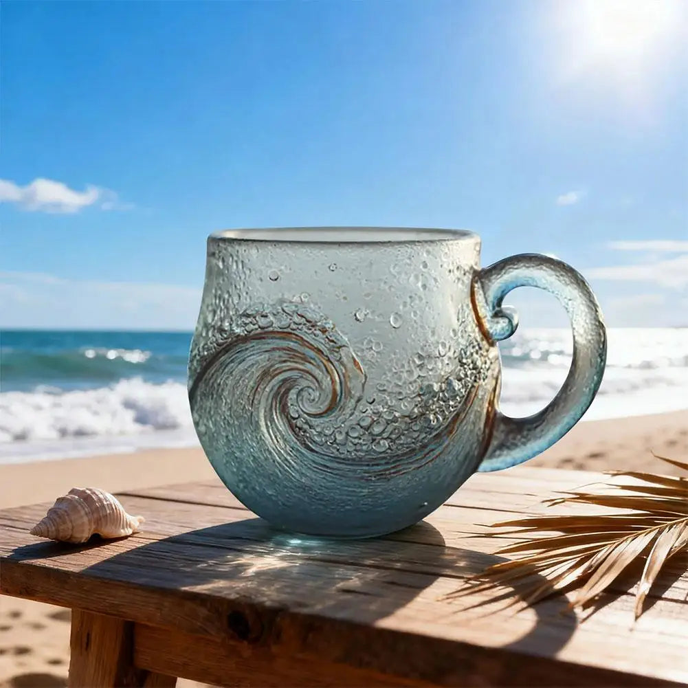 Sea Glass Wave Mug – Textured Ocean Glass Cup 350ml