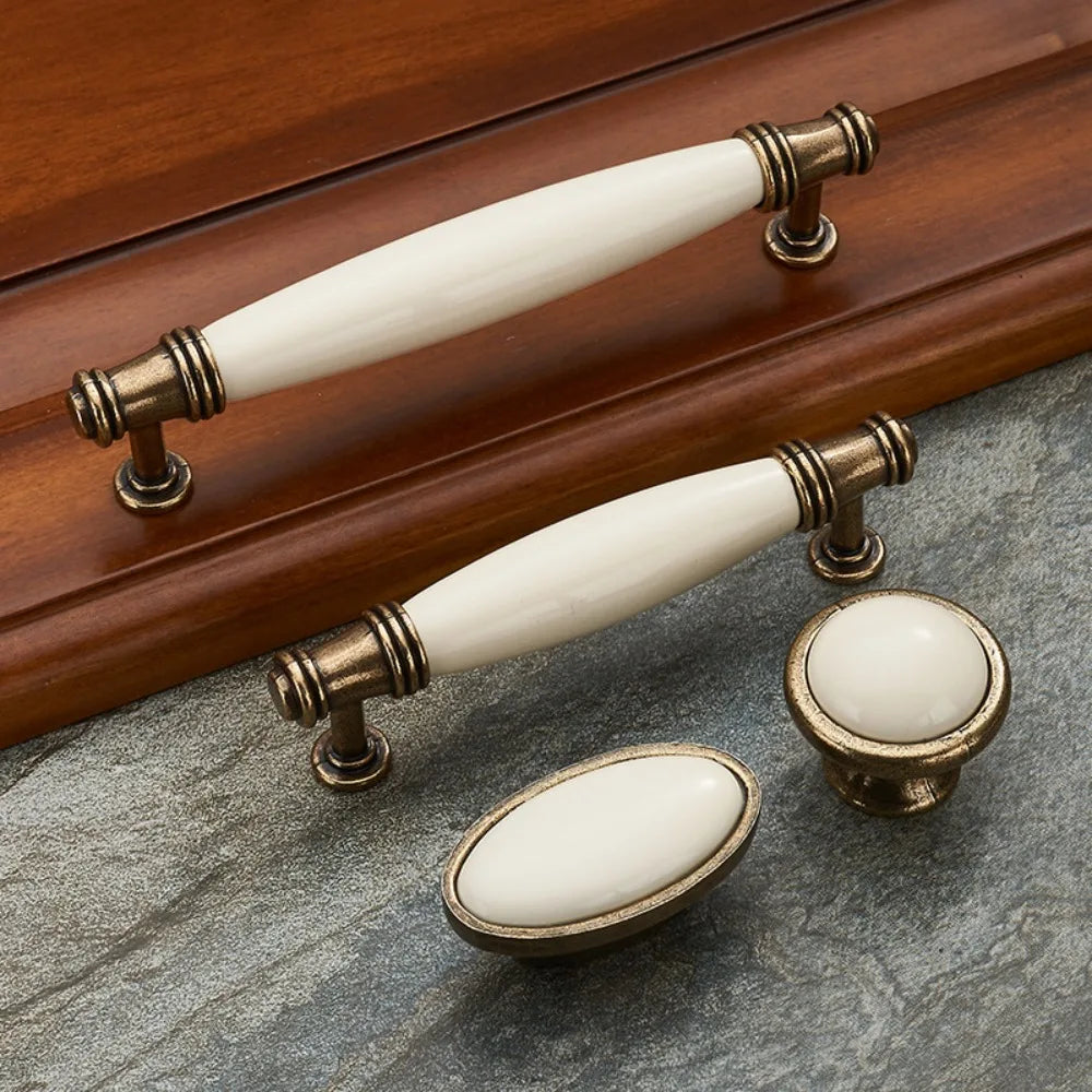 Antique Bronze Morning Glory Cabinet Knobs | Ceramic & Zinc Alloy