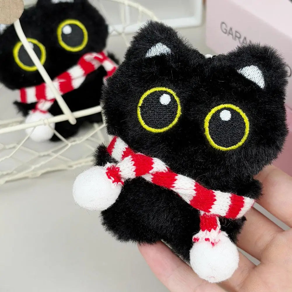 Squeaky Black Cat Keychain Cute Plush Kitten Bag Charm Squeaker Sound