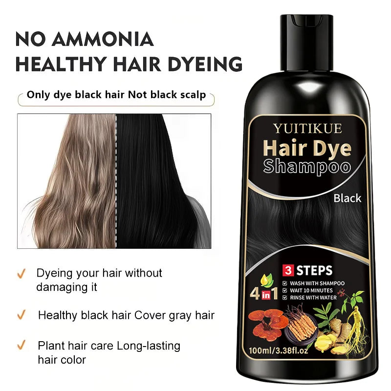 YUITIKUE Herbal Black Hair Dye Shampoo – Long-Lasting Color