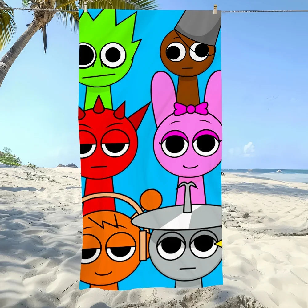Sprunki Pattern Quick-Dry Beach Towel | Pool, Gym & Travel