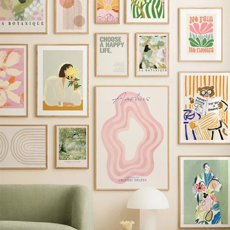 Bear Abstract Rainbow Boho Canvas Wall Art Print | Unframed