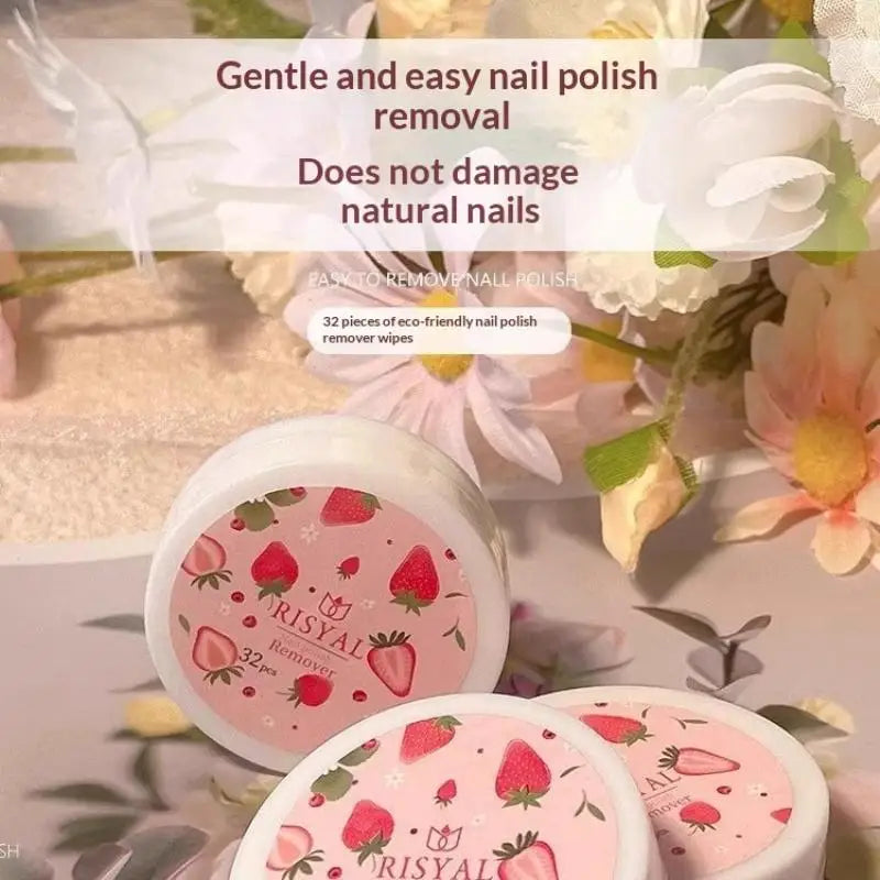 32-Pc Disposable Nail Polish Remover Wipes – Strawberry Scent