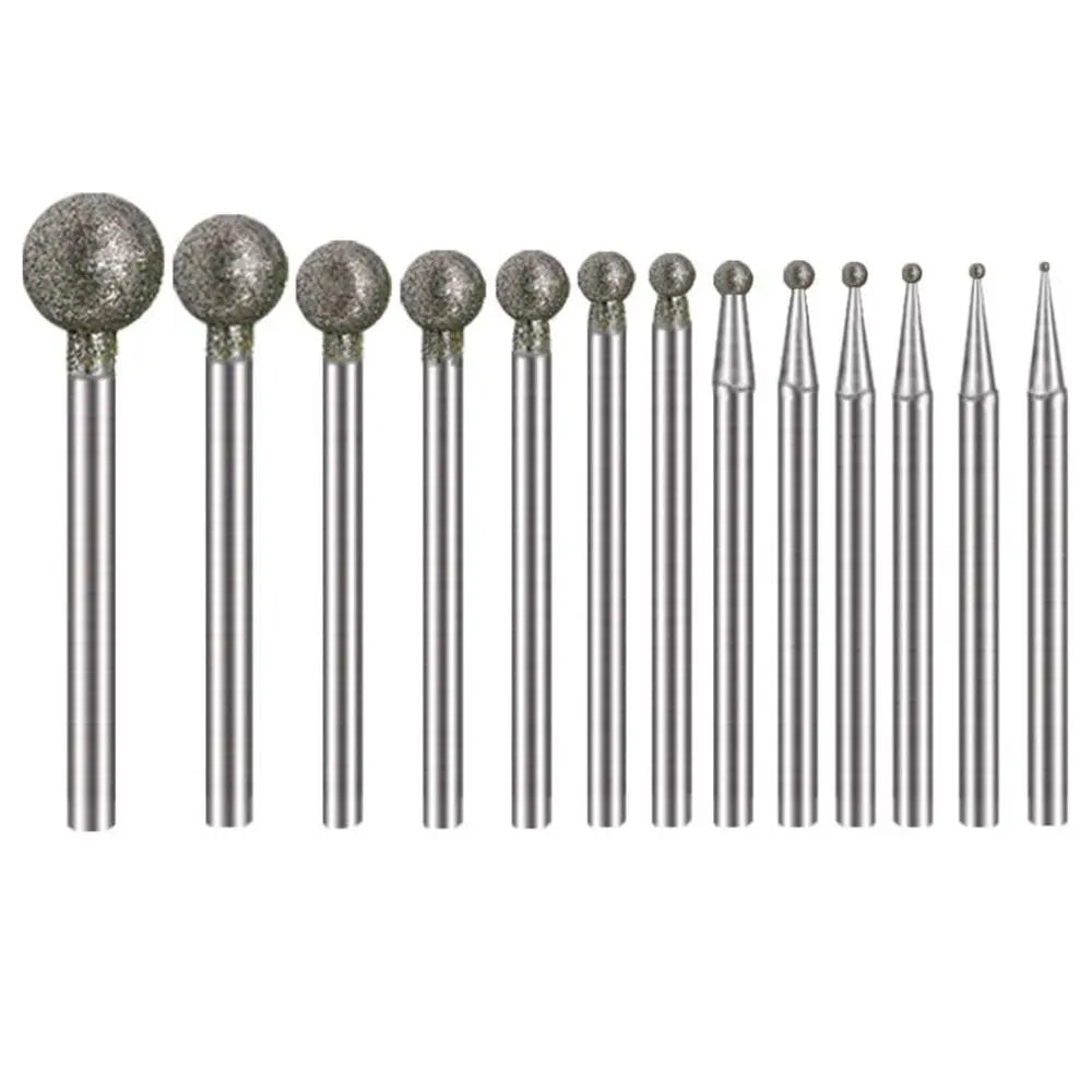 5-Pc Diamond Spherical Burr Set – 2.35mm Shank, 0.5–8mm