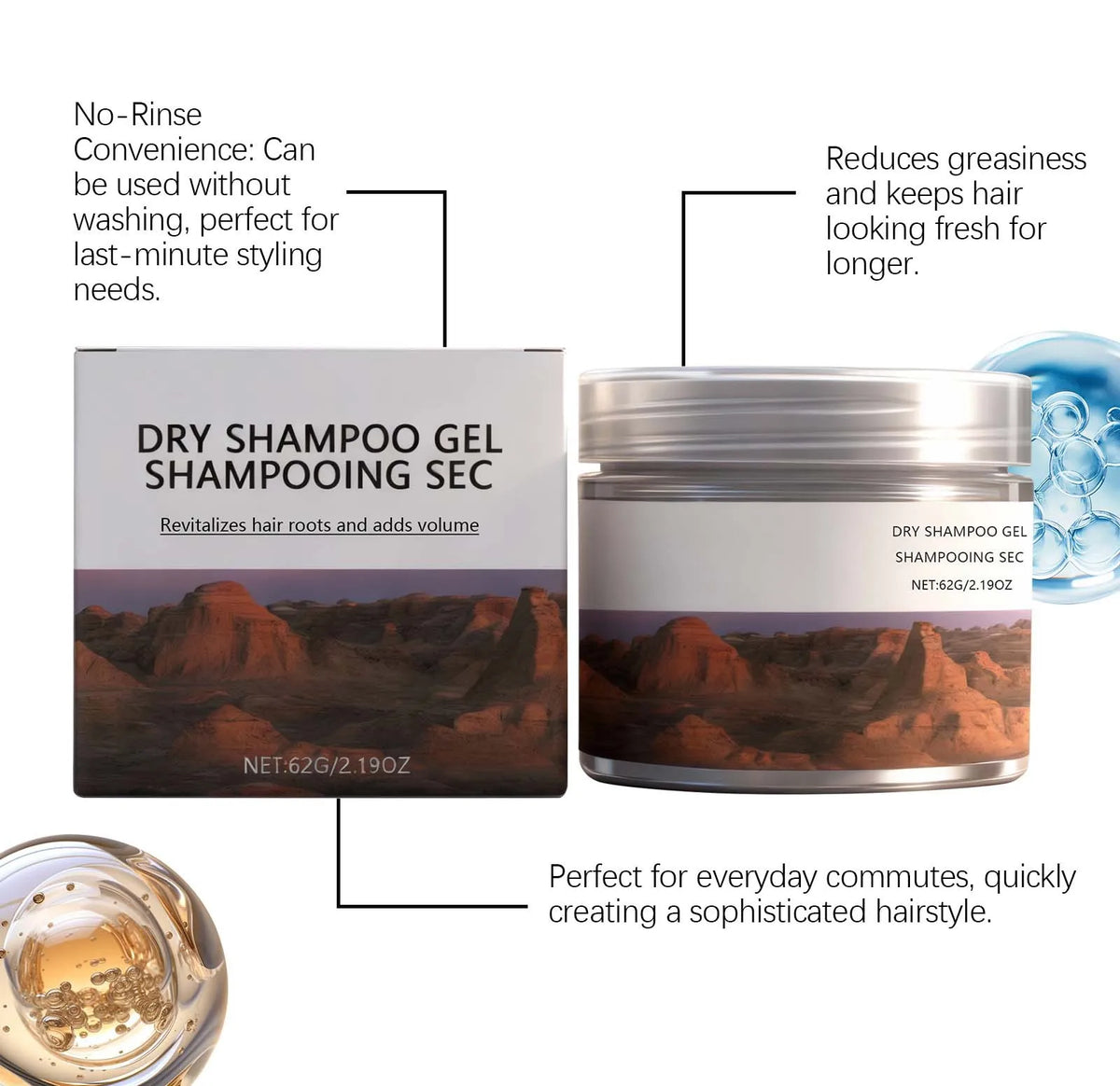 Coconut Oil Dry Shampoo Gel – Volume & Refresh, Non-Greasy 62g