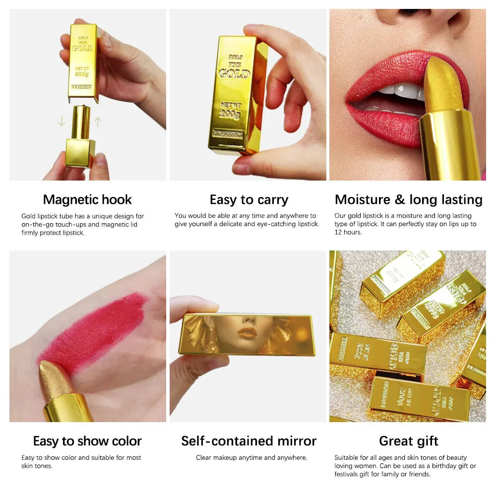 6-Piece Matte Lipstick Set – Gold Tube, Waterproof & Long-Lasting