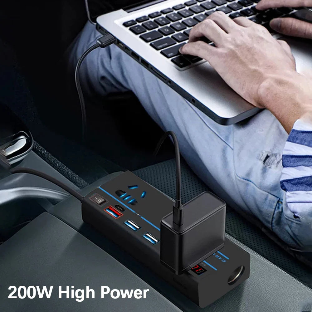 200W Car Power Inverter DC 12V/24V to AC 110V/220V 8-Port