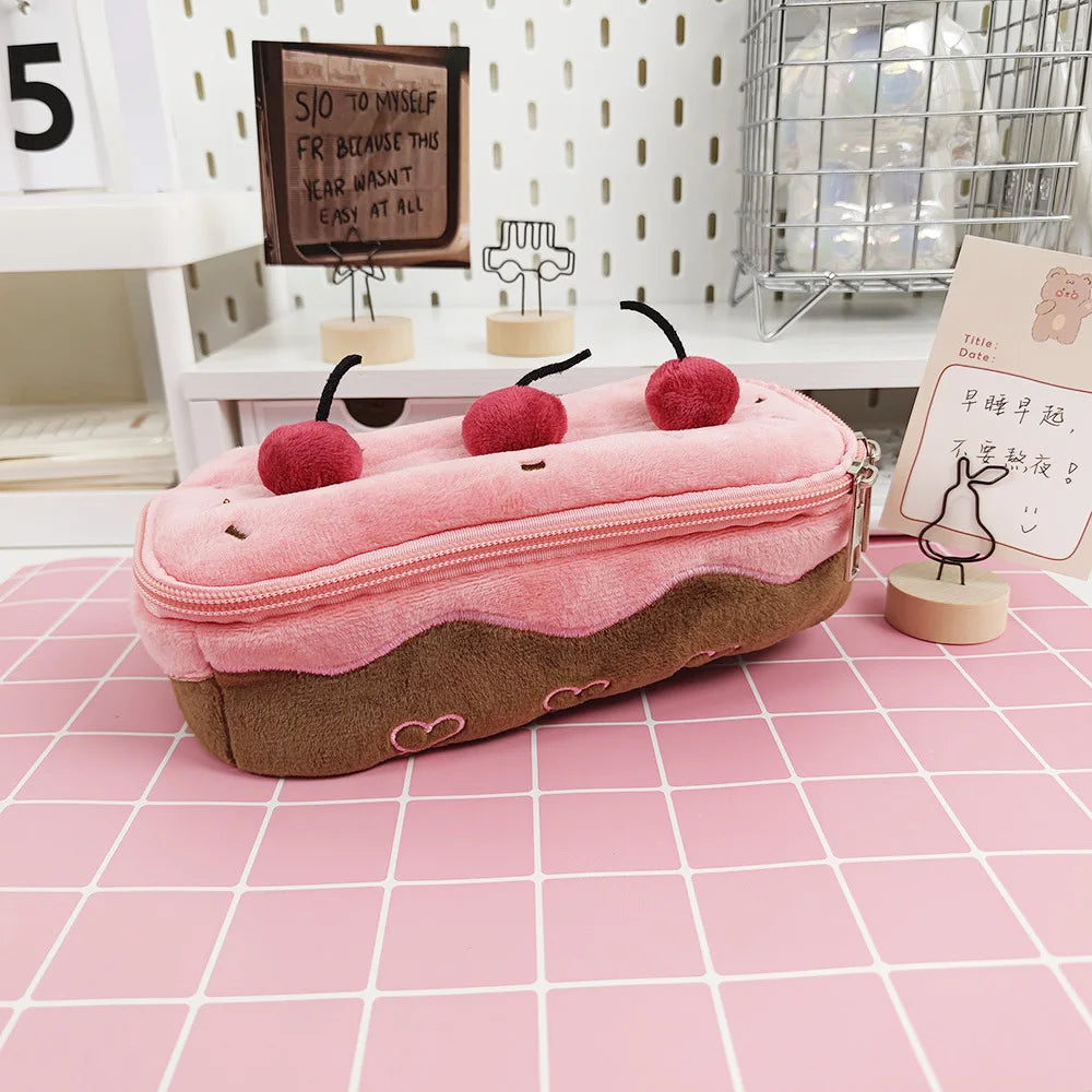 Sweet Plush Cherry Cake Shaped Storage Pouch Large Capacity