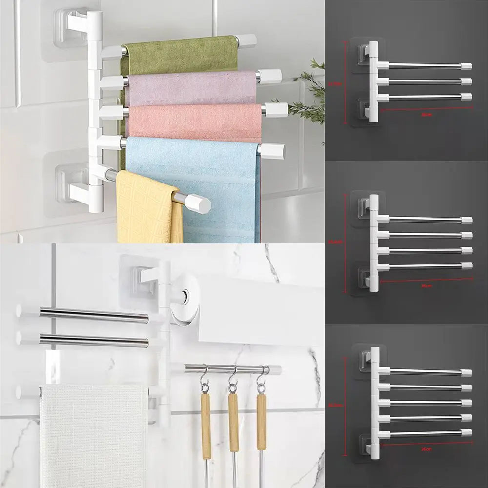 Silver Aluminum Swing Arms Towel Rack Save Space 2-8-Bar Hanger Wall