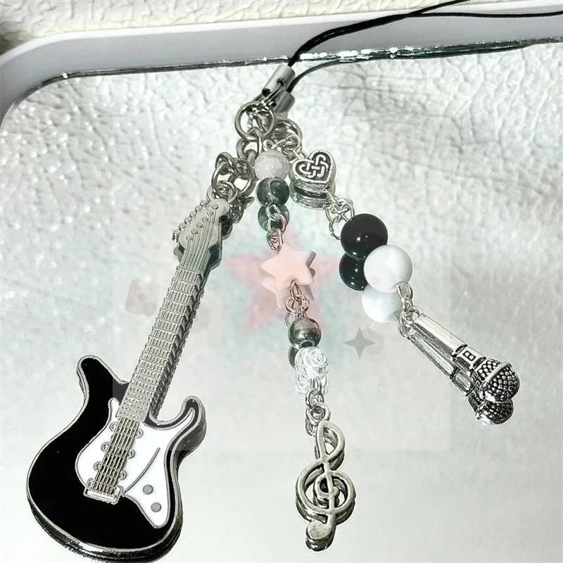 Guitar & Microphone Keychain Bag Charm | Music Lover Gift