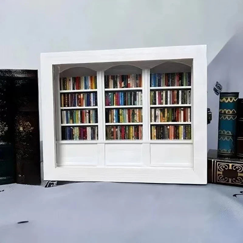 Miniature Wooden Bookshelf Ornament with 200 Mini Books