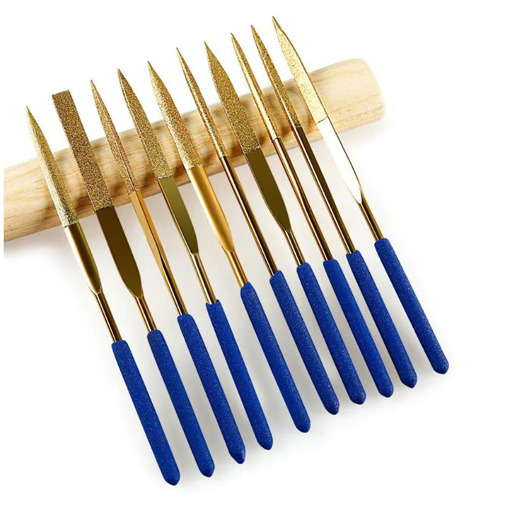 10-Piece Emery Needle File Set – Non-Slip Handles | Metal & Wood