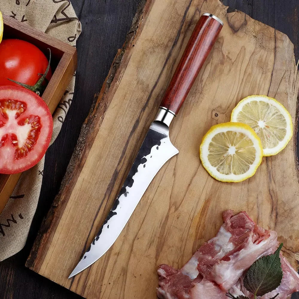 COOKCRAZE Hand Forged Boning Knife – Hammered Steel & Rosewood