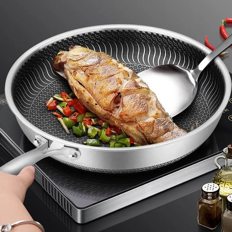 Whole Body Tri-ply Stainless Steel Frying Pan 316 Wok Double-sided