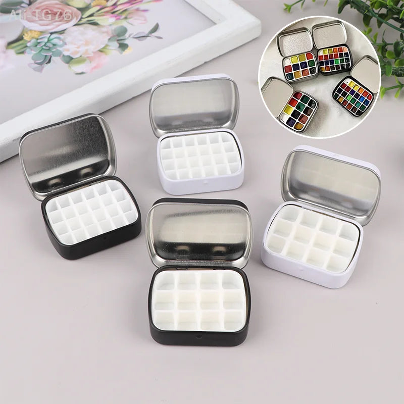 Portable Watercolor Tin Box Palette 12/24 Grid Travel Paint Tray