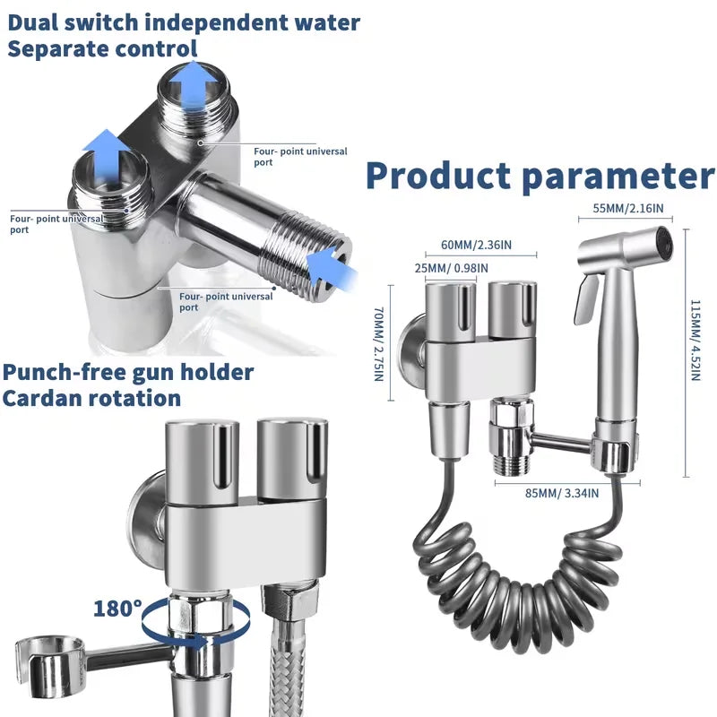 360° Rotatable Wall-Mounted Bidet Sprayer & Retractable Hose