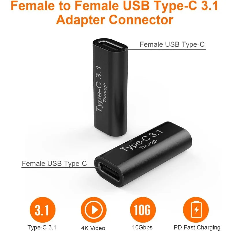 2-Pack USB-C Female Adapter – 4K Video, 10Gbps, Fast Charge