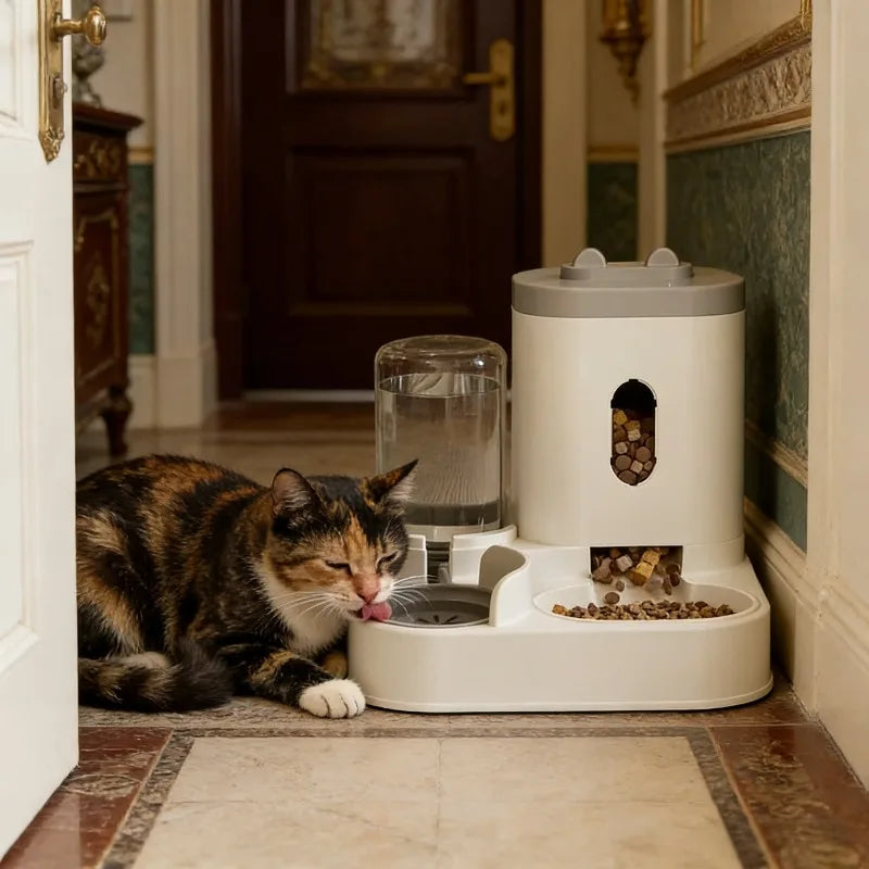 Automatic Pet Feeder Water Dispenser Large Capacity Raised Food Bowl