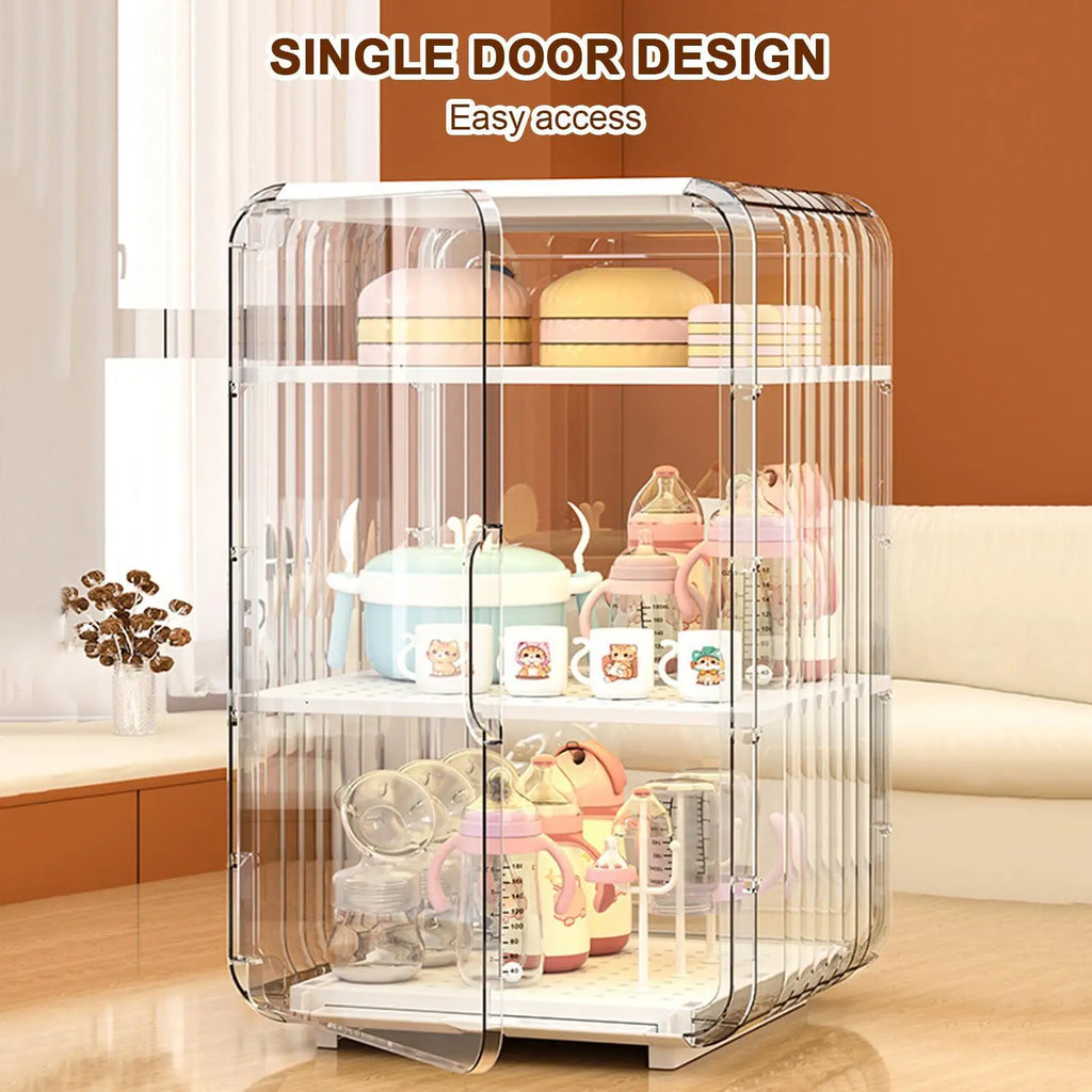 Baby Bottle Storage Organizer Toddler Cutlery Clear Dustproof Holder