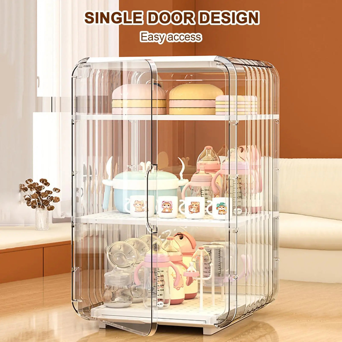 Baby Bottle Storage Organizer Toddler Cutlery Clear Dustproof Holder