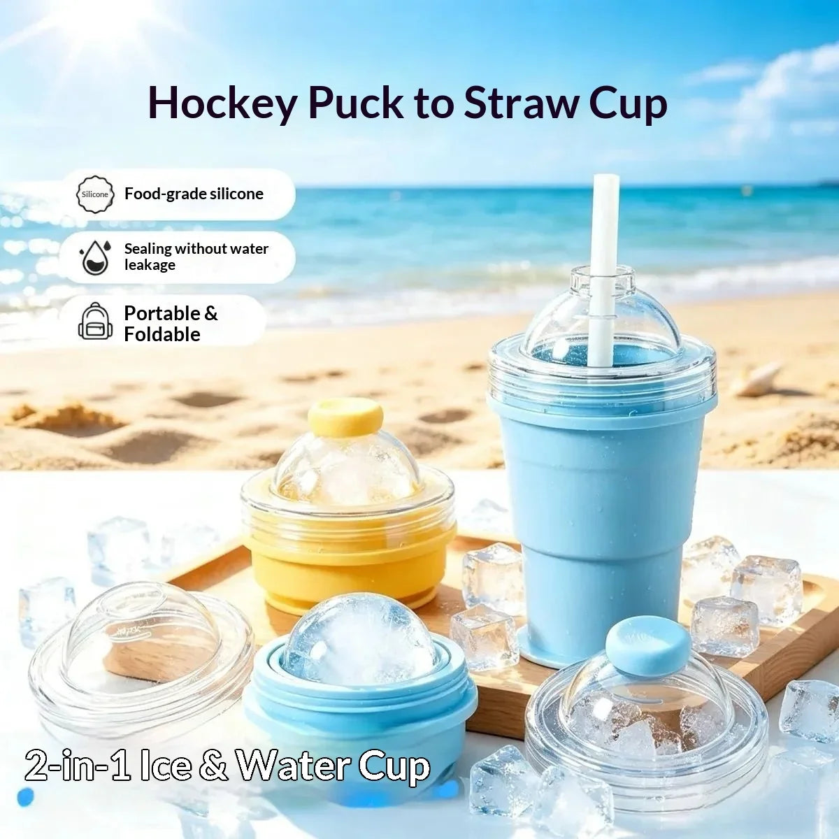 Portable Folding Hockey Puck Ice Cup Creative Food-grade Silicone