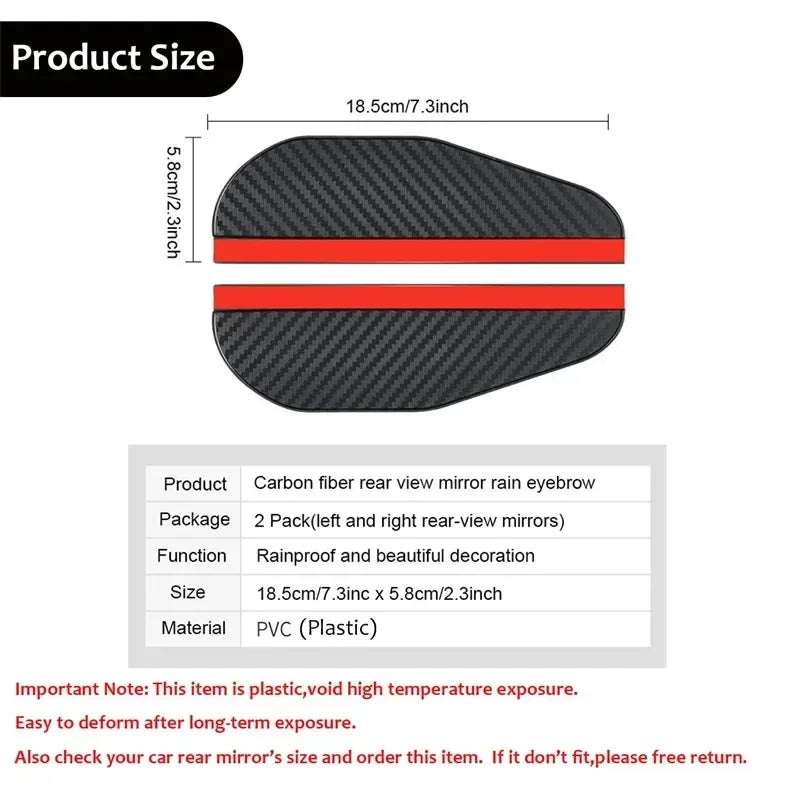 Carbon Fiber Car Mirror Rain Cover & Sun Shade | Side View Visor