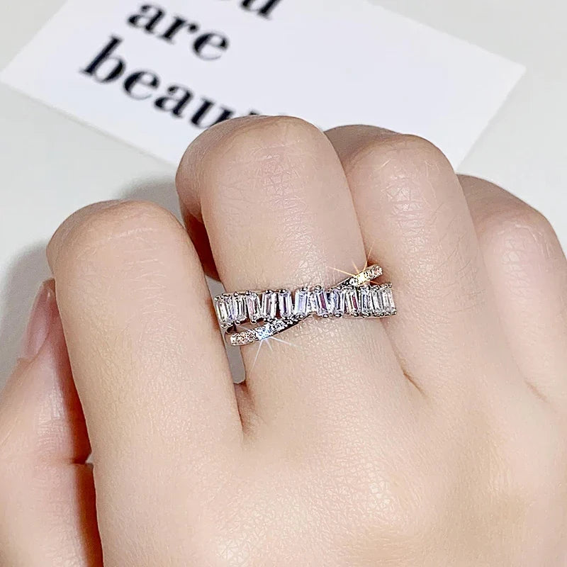 Huitan Cross Ring Women – Cubic Zirconia Resizable Band