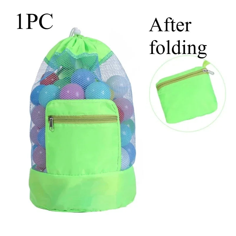 Foldable Mesh Beach Bag | Drawstring Backpack Travel Organizer