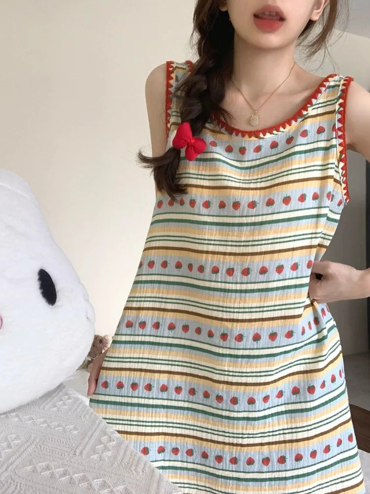 Women's Strawberry Print Pajama Set – Vest & Shorts Loungewear