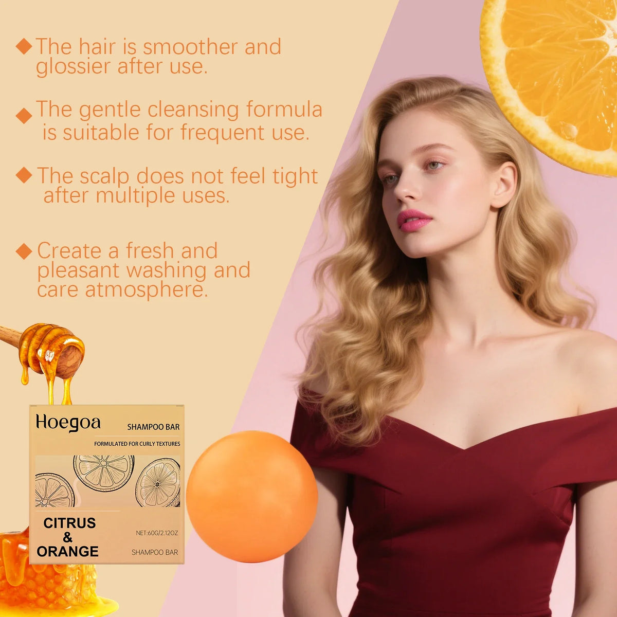 HOEGOA Citrus Orange Shampoo Bar – Nourishing & Moisturizing