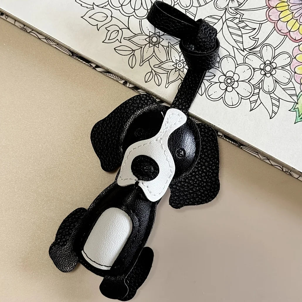 Border Collie Dog Keychain – PU Leather Puppy Bag Charm