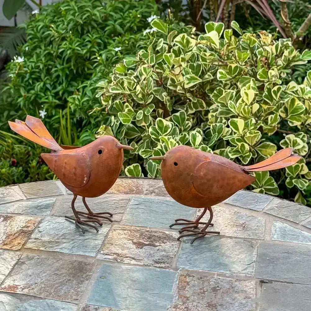 Retro Metal Bird Garden Sculptures – Iron Art Decor Set of 2