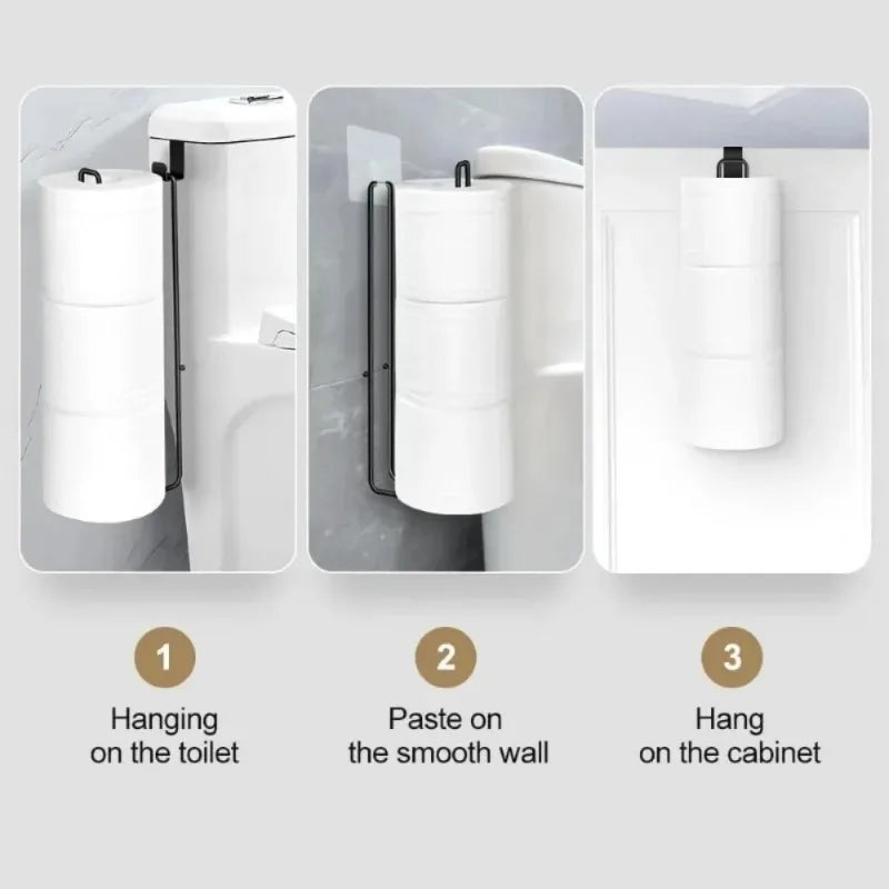 Black Iron No-Drill Toilet Paper Holder with Towel Bar