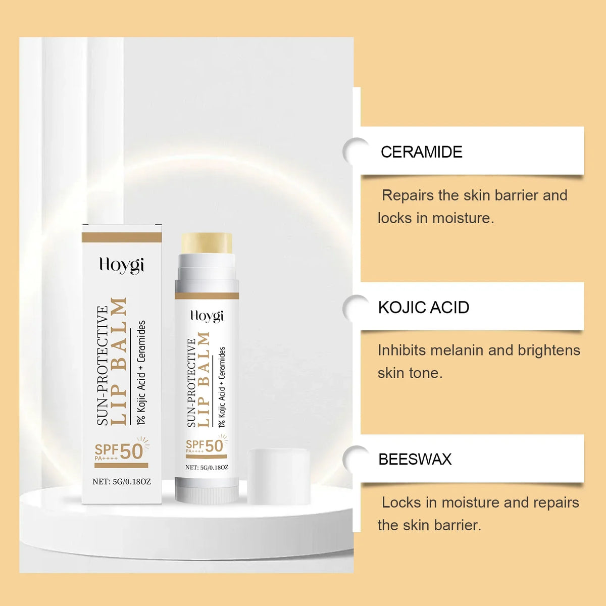 Hoygi SPF 50+ Lip Balm – Kojic Acid, Ceramide & Beetroot
