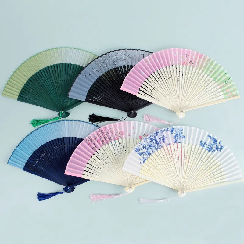 Folding Fan Hand Mini Silk Hollow Out Bamboo Products Arts Crafts