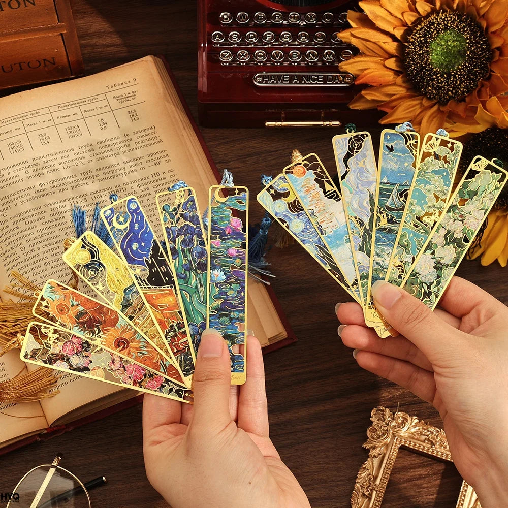 Vintage Painting Metal Bookmark Hollow Long Tassel Students Reading