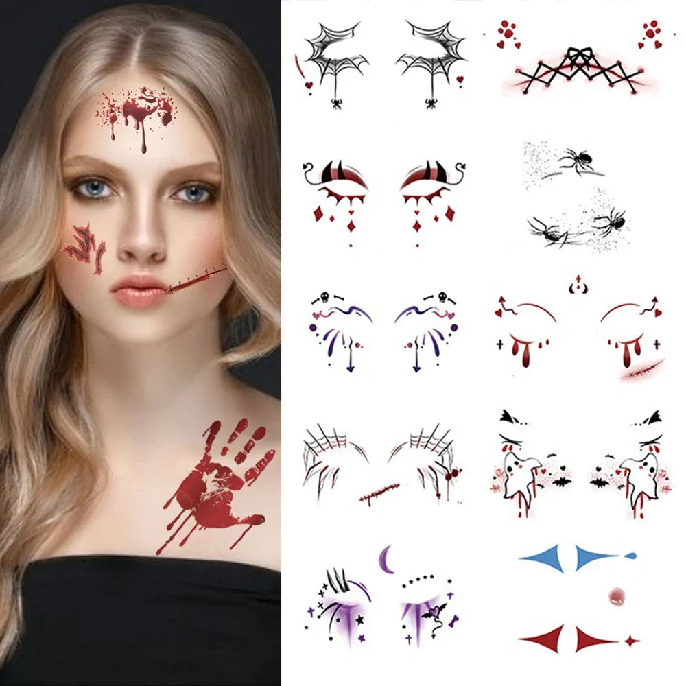 Halloween Transfer Tattoos Face Decoration Party Funny Stickers